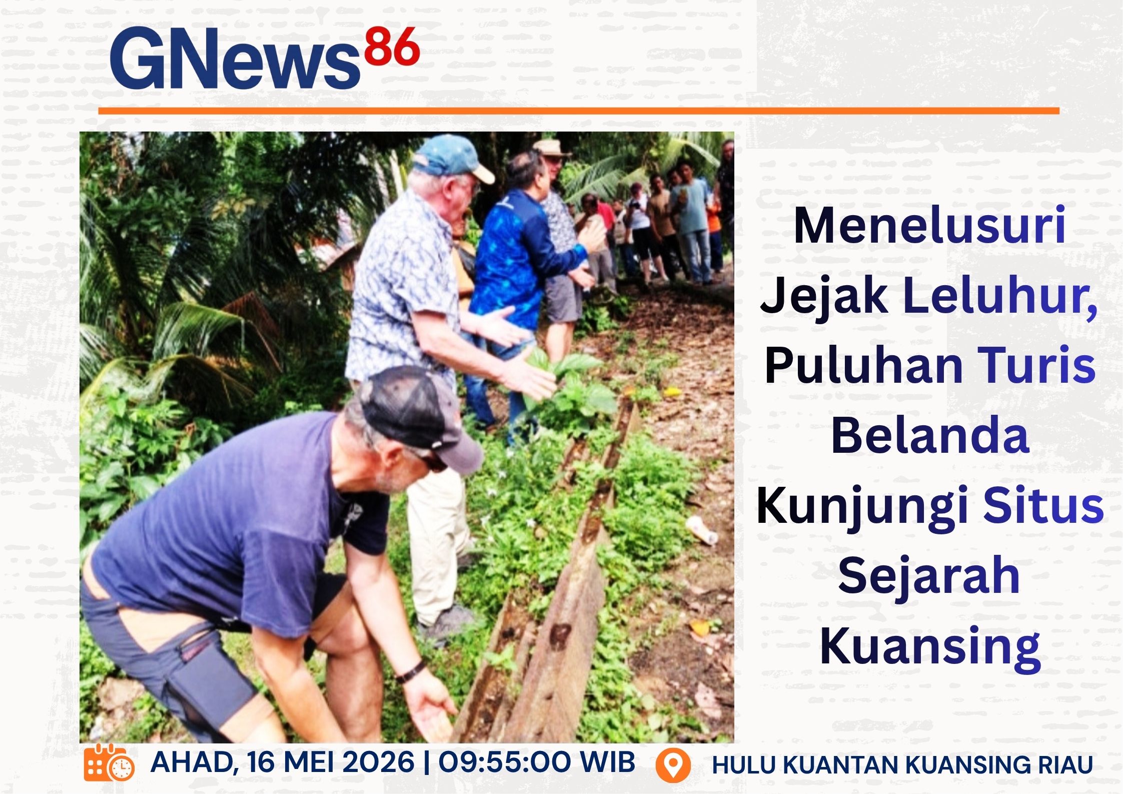 Menelusuri Jejak Leluhur, Puluhan Turis Belanda Kunjungi Situs Sejarah Kuansing Campus Journalism Poster in Blue and Orange Newspaper Minimalist Background_20260517_140321_0000