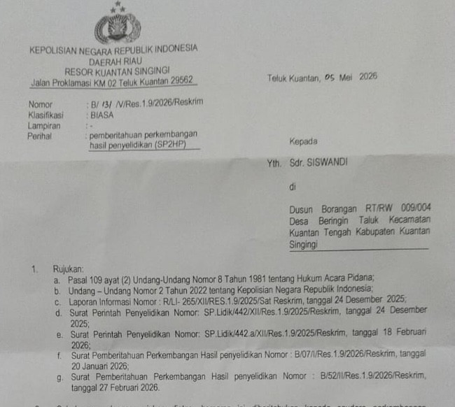 SP2HP Laporan Dugaan Pemalsuan Dokumen P3K Pemkab Kuansing (Dok.Cakaplah)