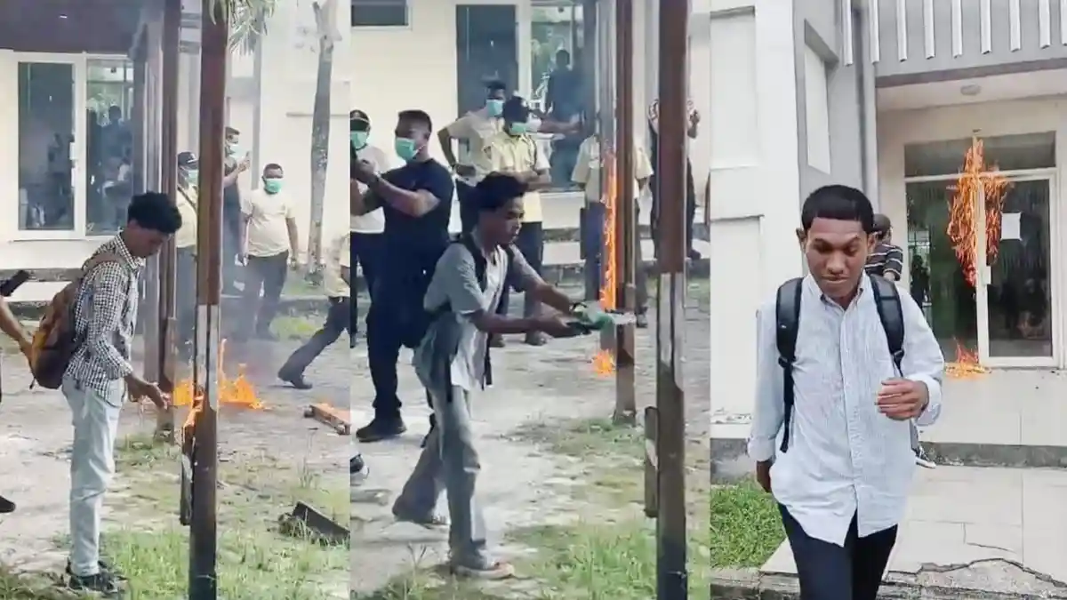 Suasana area Kampus Universitas Pattimura Ambon yang menjadi lokasi insiden pembakaran fasilitas saat aksi mahasiswa yang kini tengah dalam proses penyidikan kepolisian.