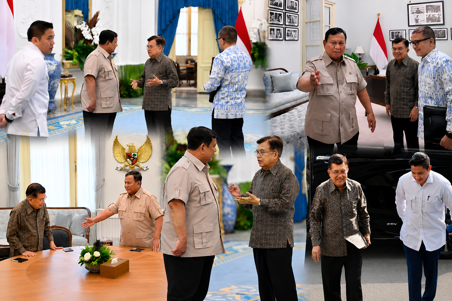 Presiden Prabowo Subianto menerima Jusuf Kalla di Istana Merdeka Jakarta untuk membahas percepatan pembangunan energi hijau dan penguatan ketahanan energi nasional guna mendukung pertumbuhan ekonomi Indonesia.