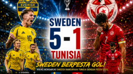 Para pemain Sweden menunjukkan performa impresif saat menundukkan Tunisia dengan skor 5-1 dalam laga internasional yang berlangsung di Stockholm County.(dok foto : AI)
