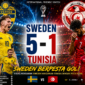 Para pemain Sweden menunjukkan performa impresif saat menundukkan Tunisia dengan skor 5-1 dalam laga internasional yang berlangsung di Stockholm County.(dok foto : AI)